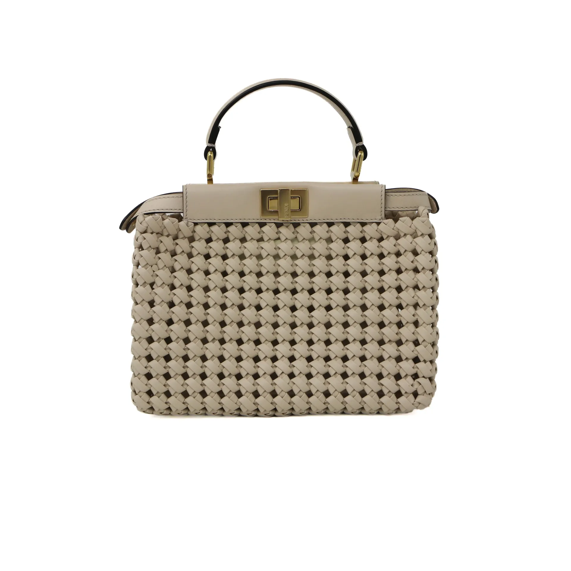 [Fendi-28115] Fendi Peekaboo Mini Camelia Interlaces Leather Bag
