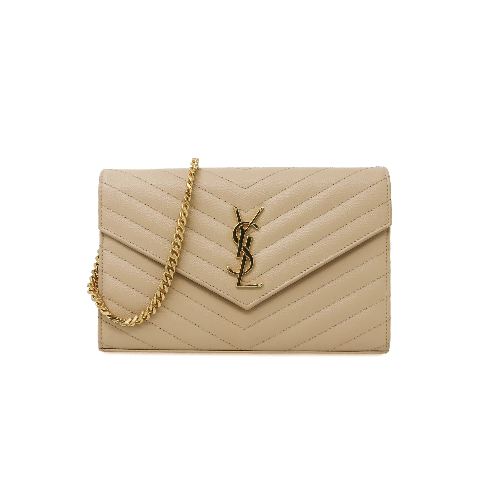 [Yves-Saint-Laur-28310] Yves Saint Laurent Cassandre Envelope Wallet on Chain Beige