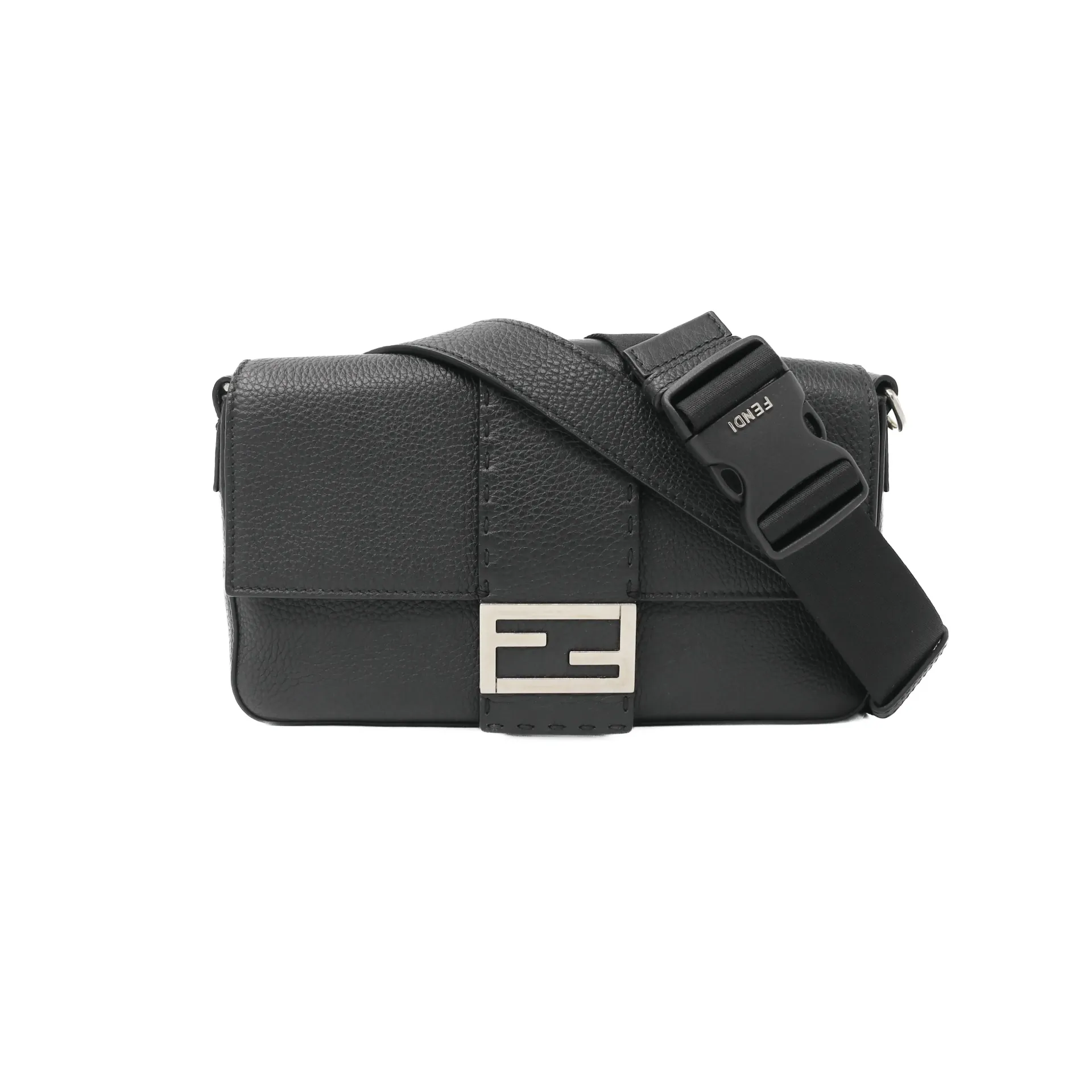 [Fendi-28312] Fendi Cuoio Romano Selleria Baguette Bag Black 