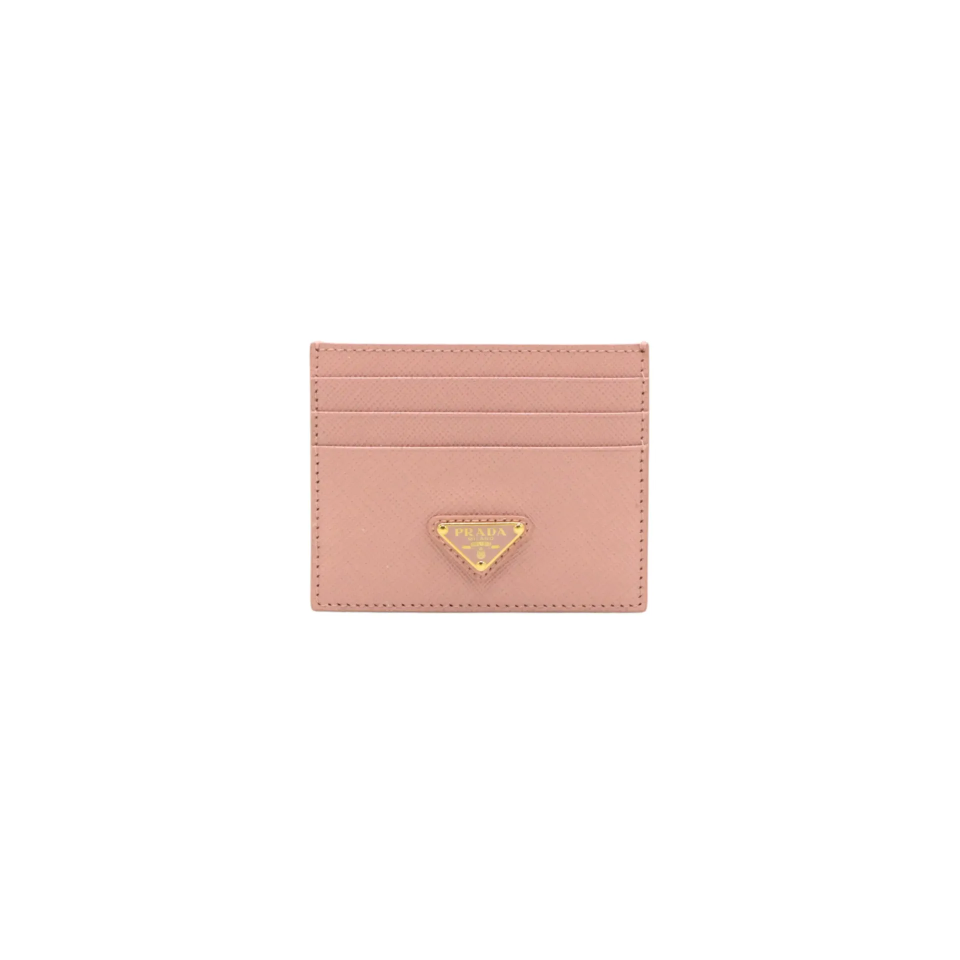 Prada Pink Saffiano Triangle Logo Card Holder