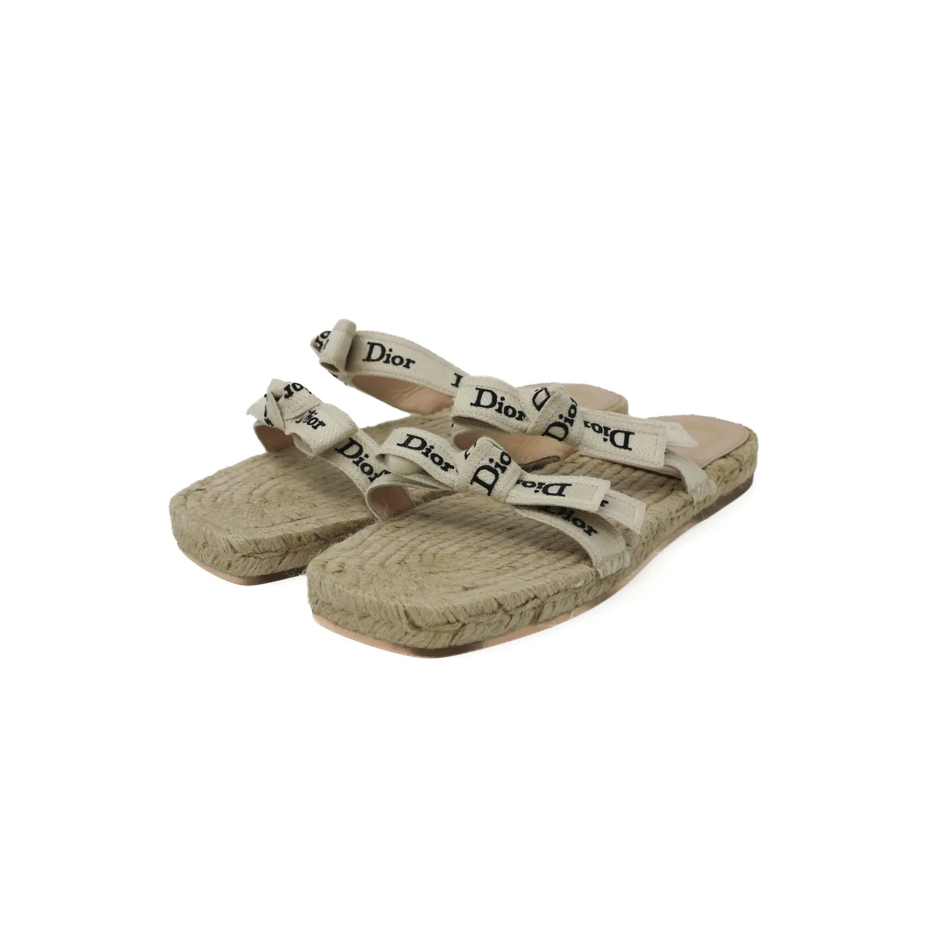 [Christian-Dior-28451] Christian Dior J'Adior Wedge Slide With Straps White Embroidered Cotton Size 37