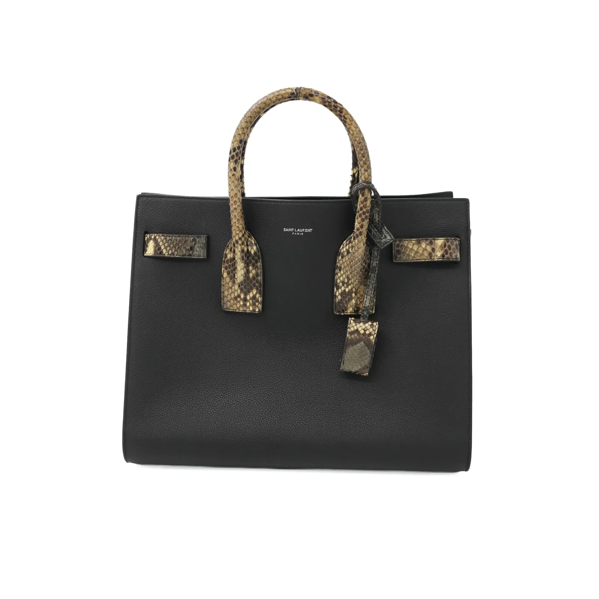 Yves Saint Laurent Calfskin Embossed Python Small Sac De Jour Black