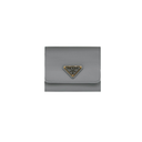 Prada Leather Triangle Tri-Fold Wallet Grey.