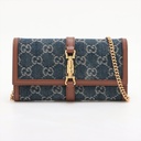 Gucci GG Denim Chain Crossbody Bag Navy Blue 652681
