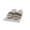 Christian Dior Dway Heeled Slide White Embroidered Cotton and Shearling Size 38