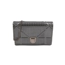 Christian Dior Metallic Patent Micro-Cannage Diorama Wallet on Chain Silver