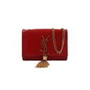 Saint Laurent Calfskin Small Classic Monogram Kate Tassel Satchel Red