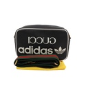 Gucci X ADIDAS Crystal Vintage Monogram Textured Dollar Calfskin Web Trefoil Logo Small Messenger Bag Black 702427