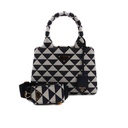 Prada Black and White Small Prada Symbole Embroidered Fabric Handbag