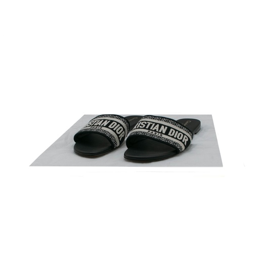 Christian Dior Dway Slide Black Embroidered Cotton - Size 37 1/2