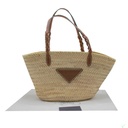 Prada Raffia Woven Braided Basket Tote Bag