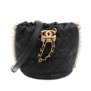 Chanel Calfskin Quilted Pearl Mini About Pearls Drawstring Bucket Bag Black