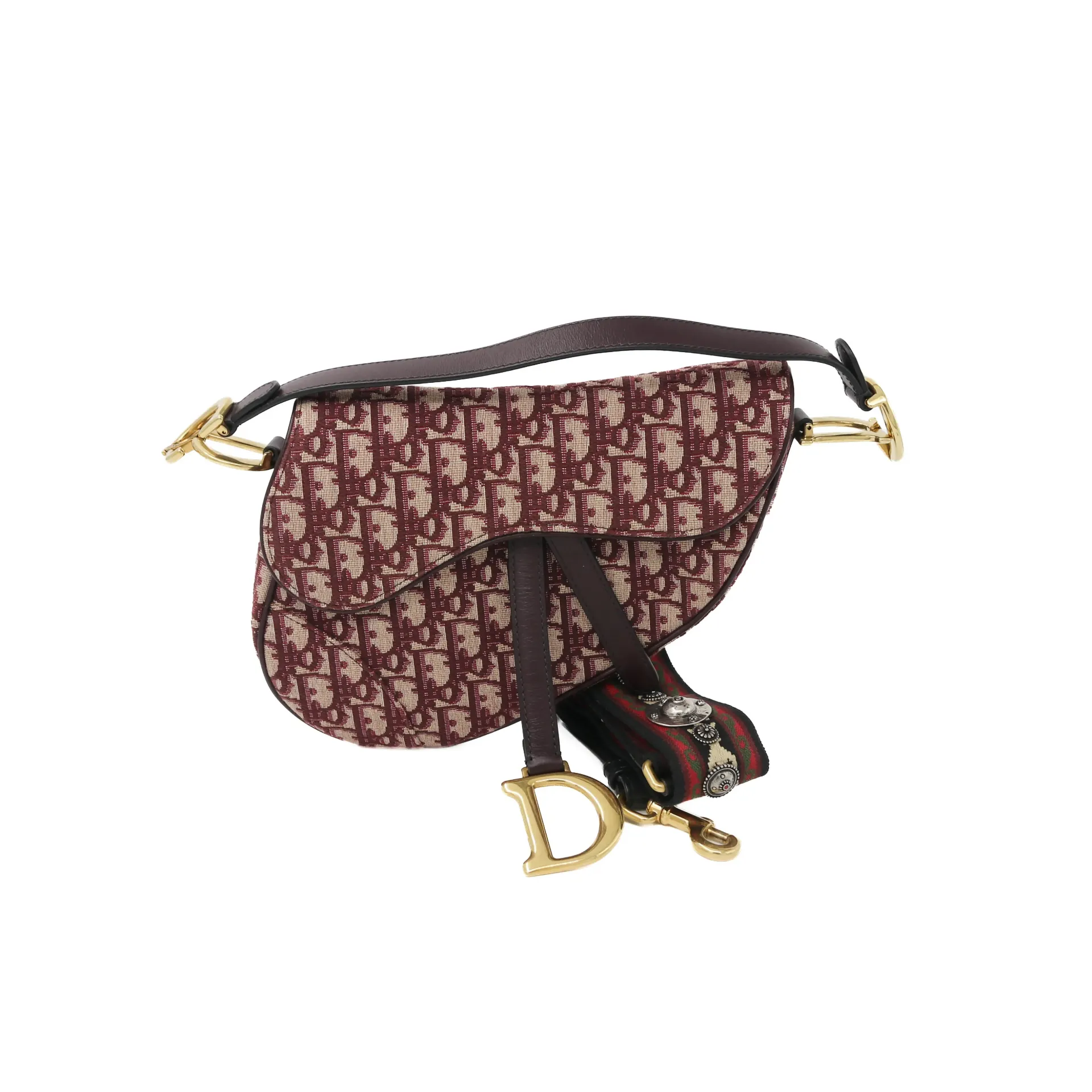 Christian Dior Burgundy Oblique Saddle Bag with Strap