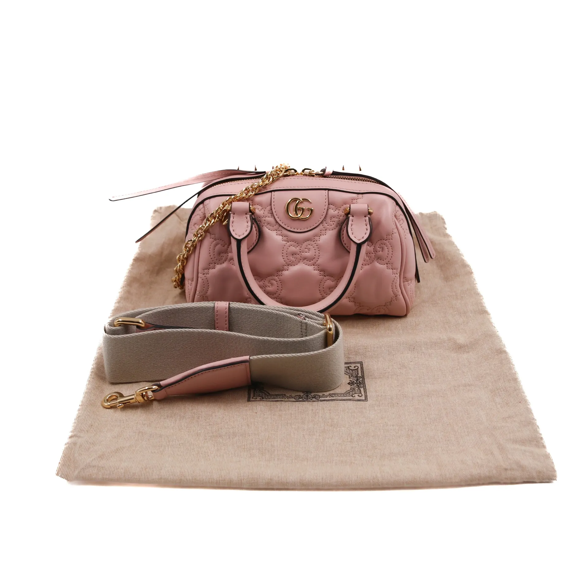 Gucci GG Matelasse Dusty Pink Leather Top Handle Bag 702251