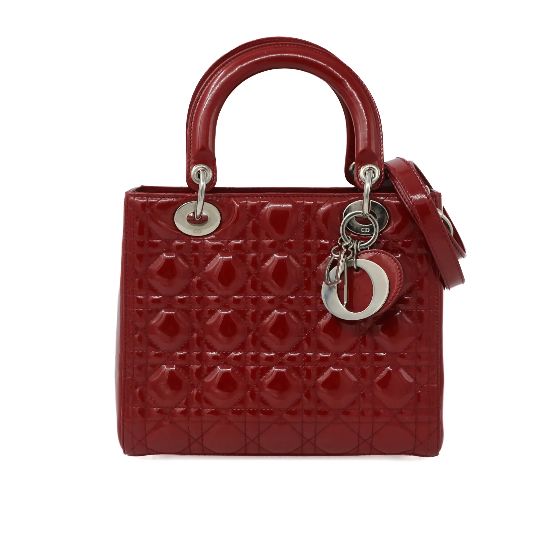 Christian Dior Lady Dior Medium Red Patent Leather 