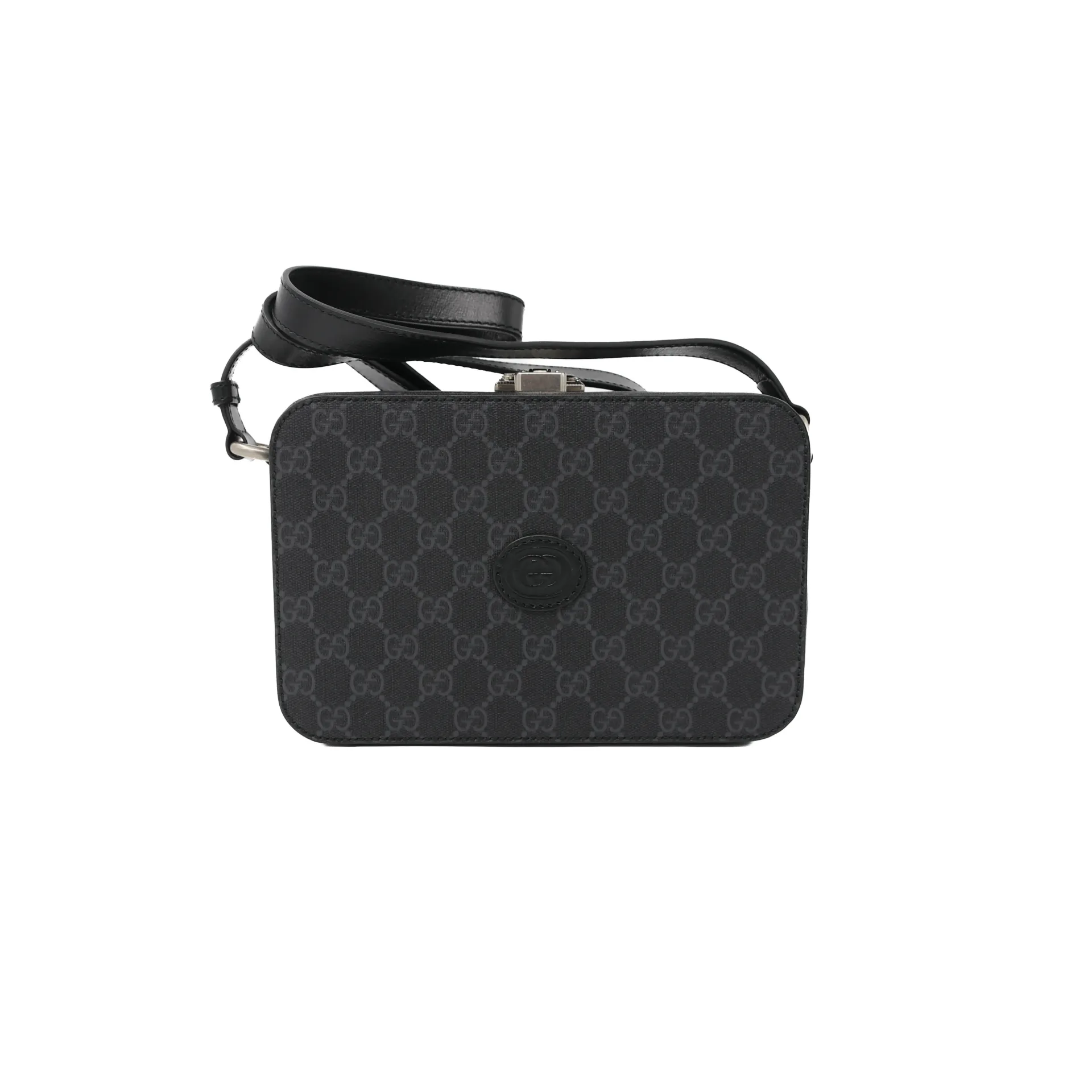 Gucci GG Supreme Interlocking G Shoulder Bag in Black 724717