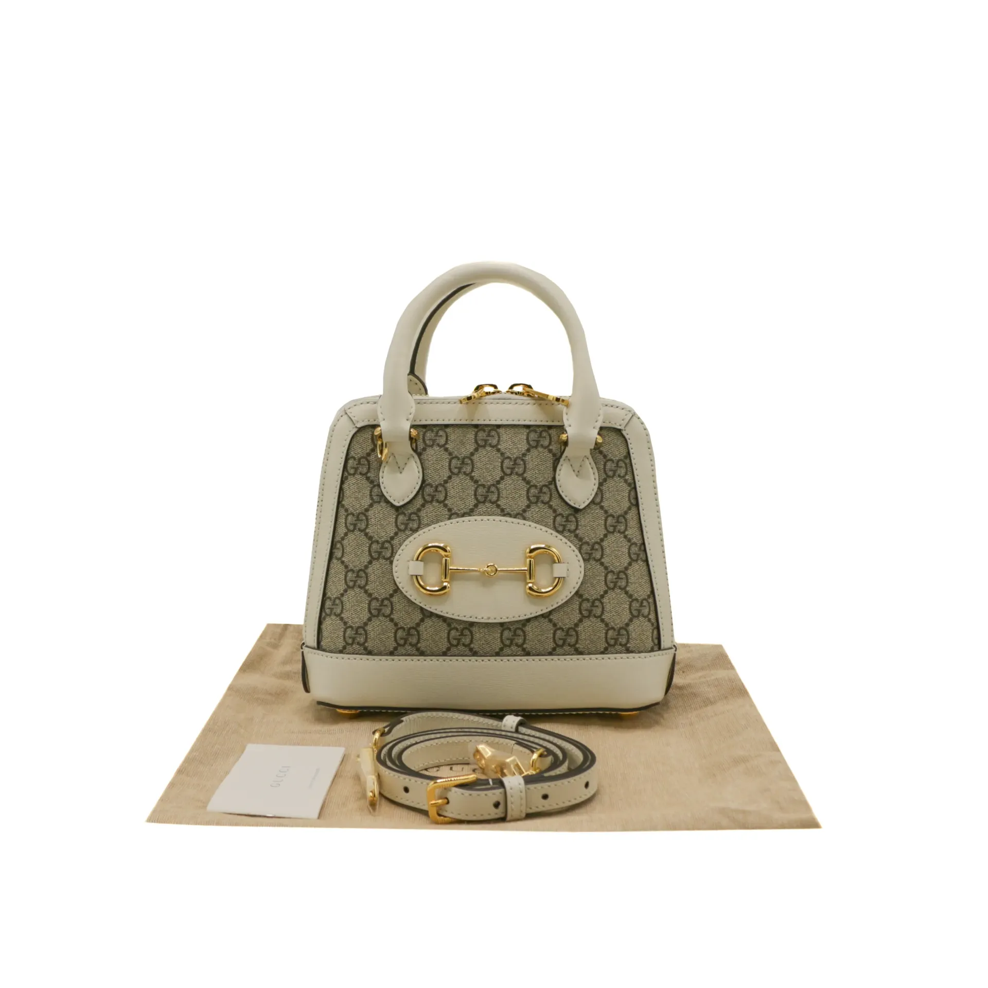 Gucci Mini Horsebit 1955 Top Handle Bag Beige Ebony Mystic White 640716