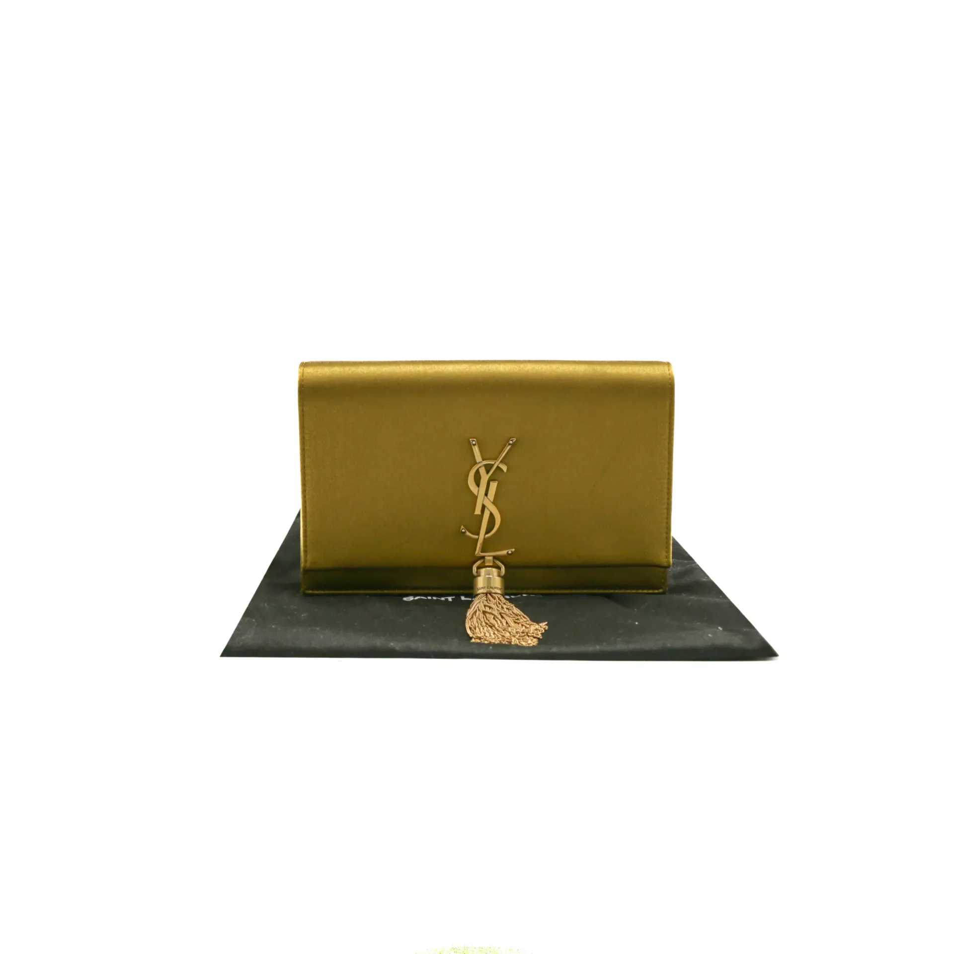 Yves Saint Laurent Kate Tassle Chain Wallet In Mustard Saten