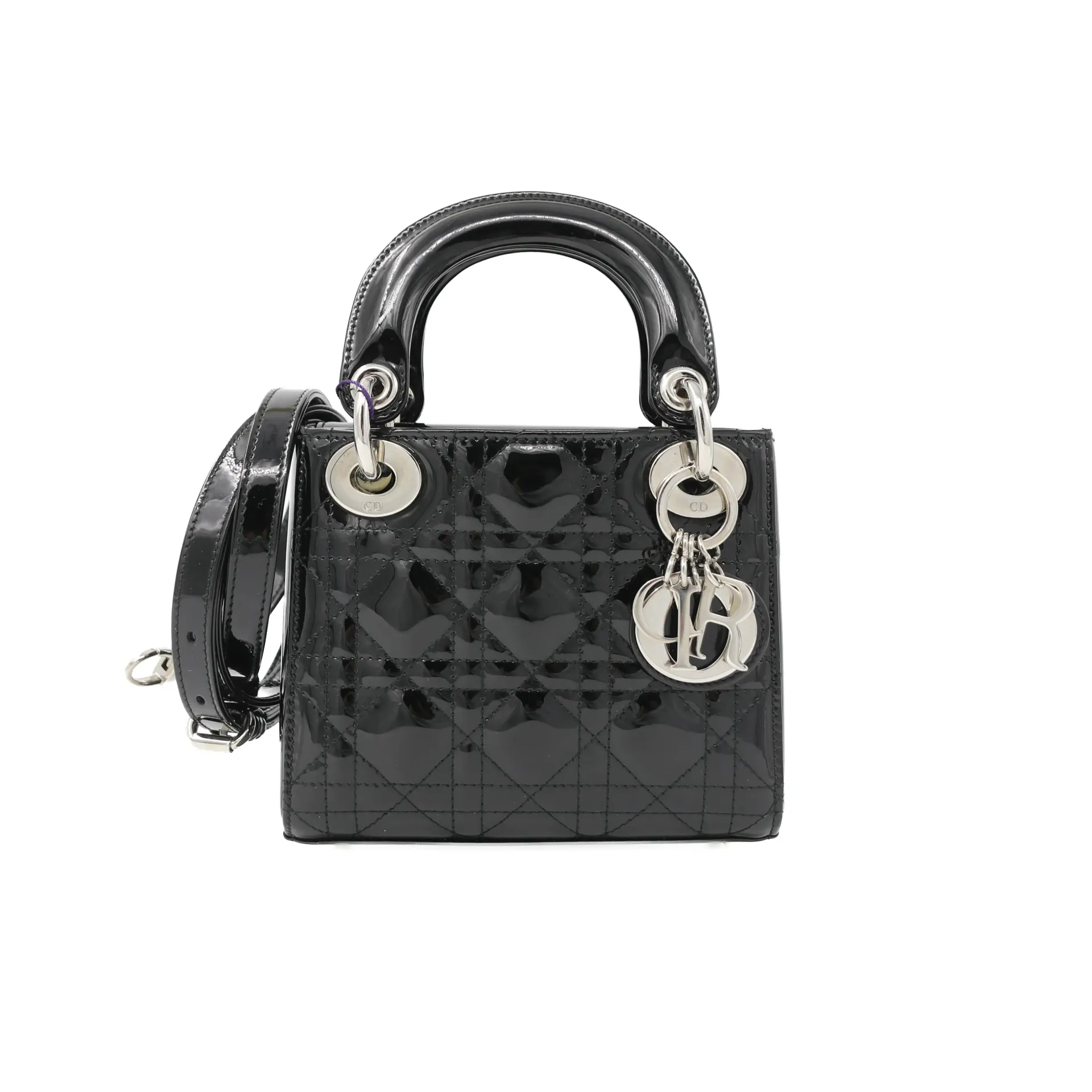 Christian Dior Mini Lady Dior Black Cannage Patent Leather